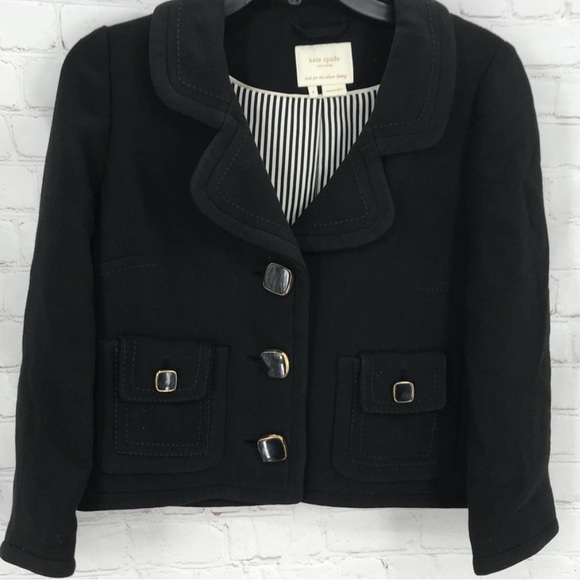 Kate Spade Black Wool Button Peacoat Jacket - Picture 2 of 7